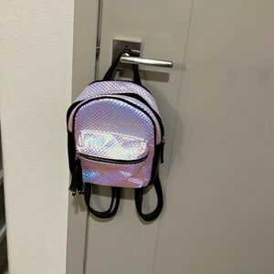 Iridescent Silver and black Mini Backpack with straps